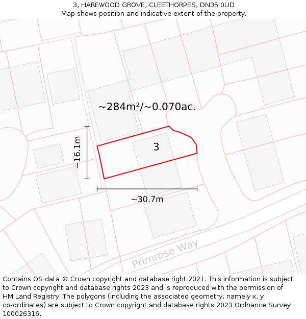 3, HAREWOOD GROVE, CLEETHORPES, DN35 0UD: Plot and title map