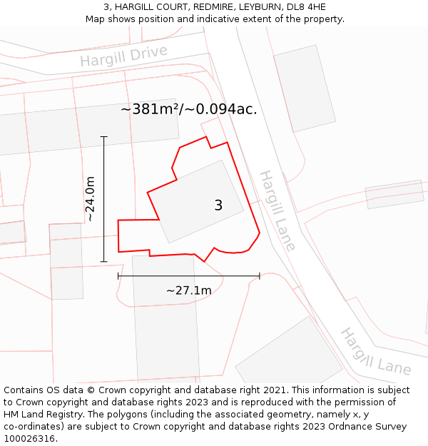 3, HARGILL COURT, REDMIRE, LEYBURN, DL8 4HE: Plot and title map