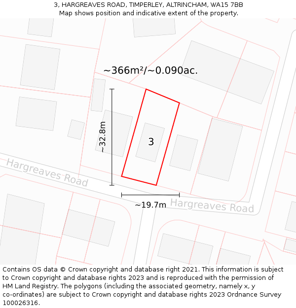 3, HARGREAVES ROAD, TIMPERLEY, ALTRINCHAM, WA15 7BB: Plot and title map