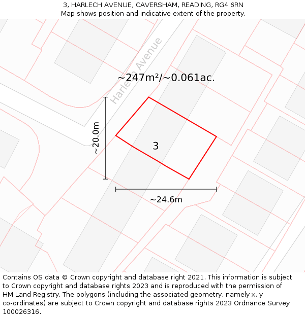 3, HARLECH AVENUE, CAVERSHAM, READING, RG4 6RN: Plot and title map