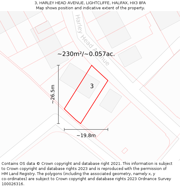 3, HARLEY HEAD AVENUE, LIGHTCLIFFE, HALIFAX, HX3 8FA: Plot and title map