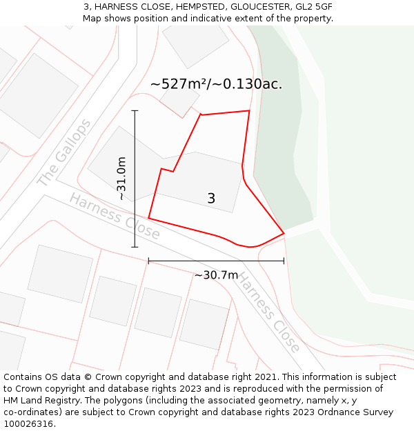 3, HARNESS CLOSE, HEMPSTED, GLOUCESTER, GL2 5GF: Plot and title map