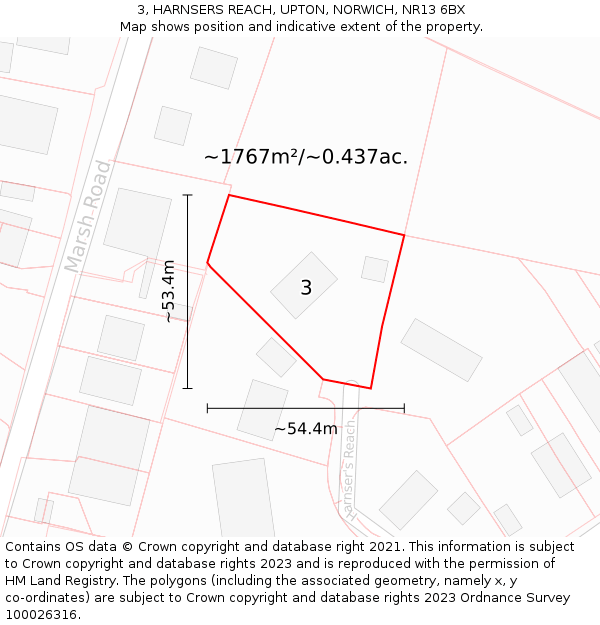 3, HARNSERS REACH, UPTON, NORWICH, NR13 6BX: Plot and title map