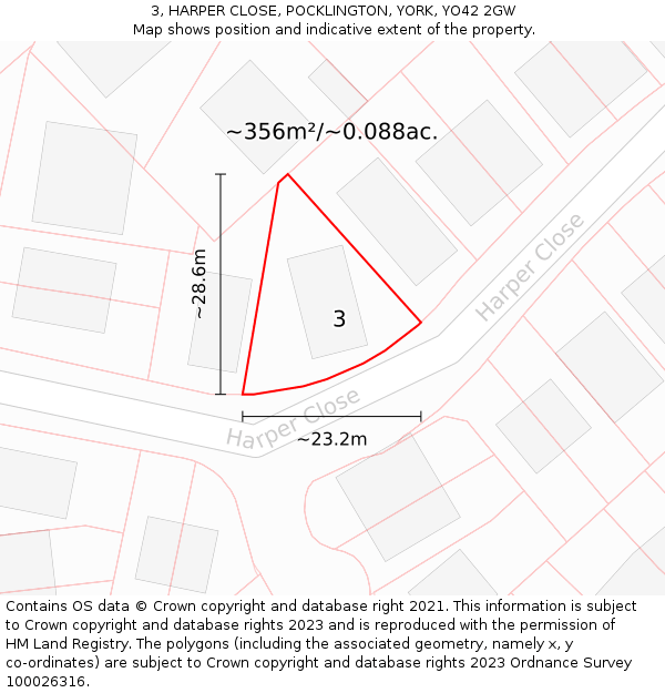 3, HARPER CLOSE, POCKLINGTON, YORK, YO42 2GW: Plot and title map