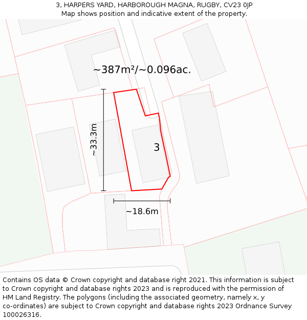 3, HARPERS YARD, HARBOROUGH MAGNA, RUGBY, CV23 0JP: Plot and title map