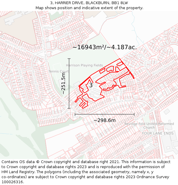 3, HARRIER DRIVE, BLACKBURN, BB1 8LW: Plot and title map