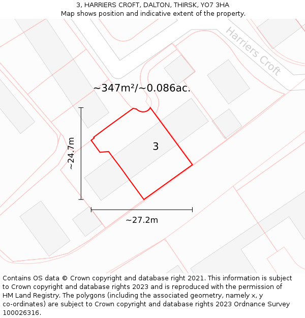 3, HARRIERS CROFT, DALTON, THIRSK, YO7 3HA: Plot and title map