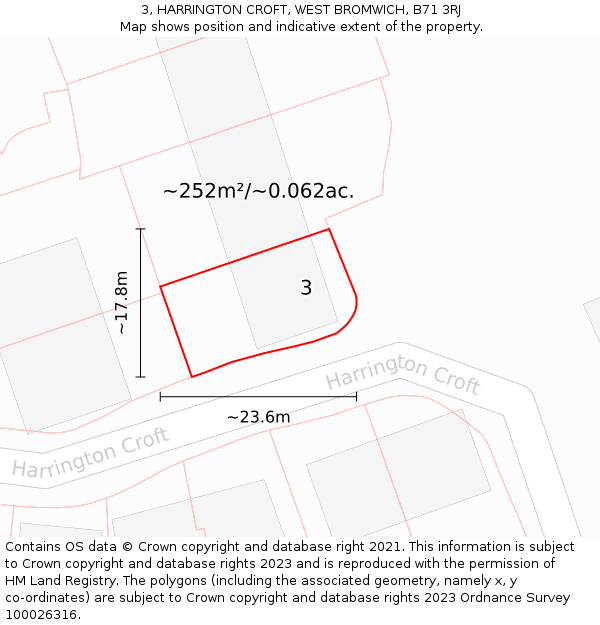 3, HARRINGTON CROFT, WEST BROMWICH, B71 3RJ: Plot and title map