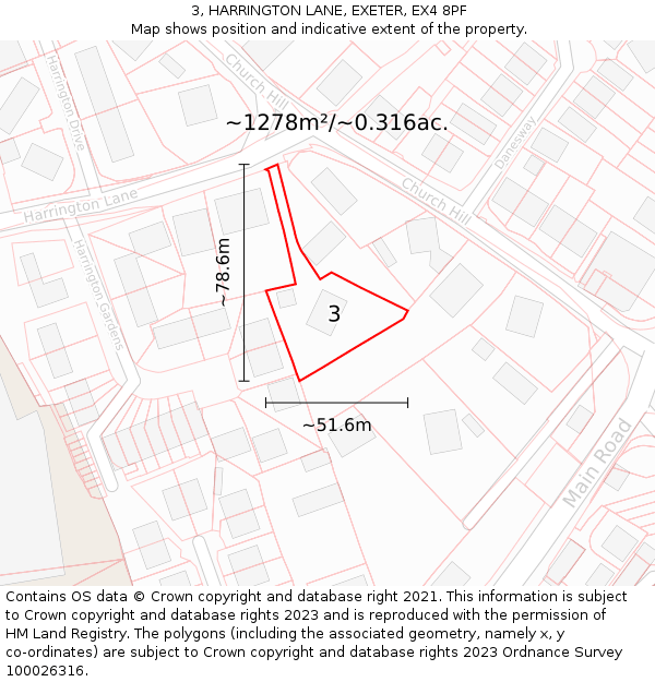 3, HARRINGTON LANE, EXETER, EX4 8PF: Plot and title map