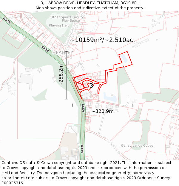 3, HARROW DRIVE, HEADLEY, THATCHAM, RG19 8FH: Plot and title map