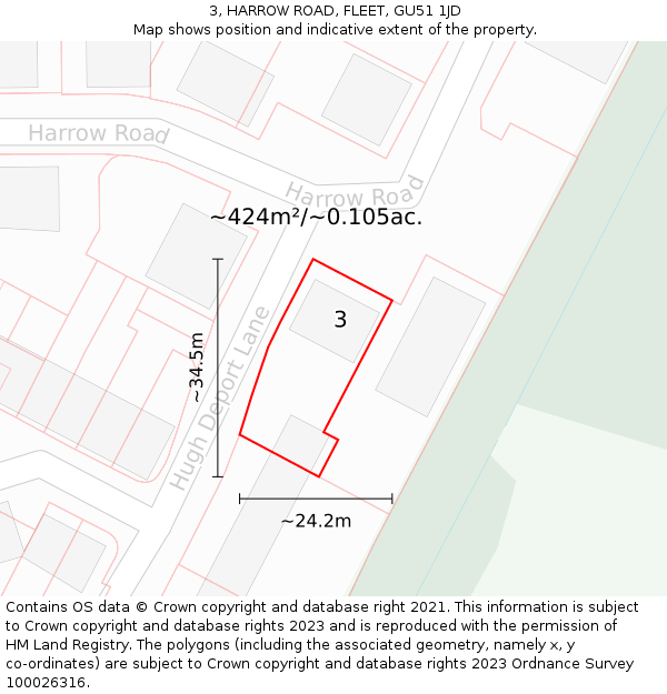 3, HARROW ROAD, FLEET, GU51 1JD: Plot and title map