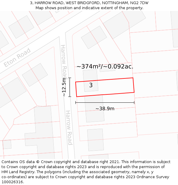 3, HARROW ROAD, WEST BRIDGFORD, NOTTINGHAM, NG2 7DW: Plot and title map