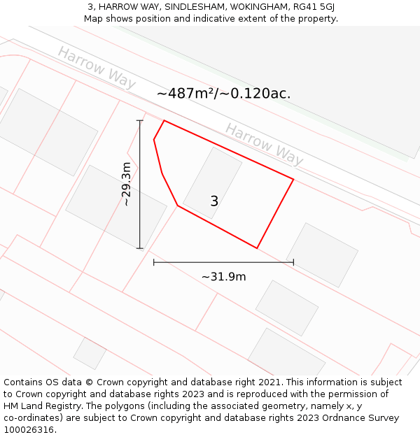 3, HARROW WAY, SINDLESHAM, WOKINGHAM, RG41 5GJ: Plot and title map