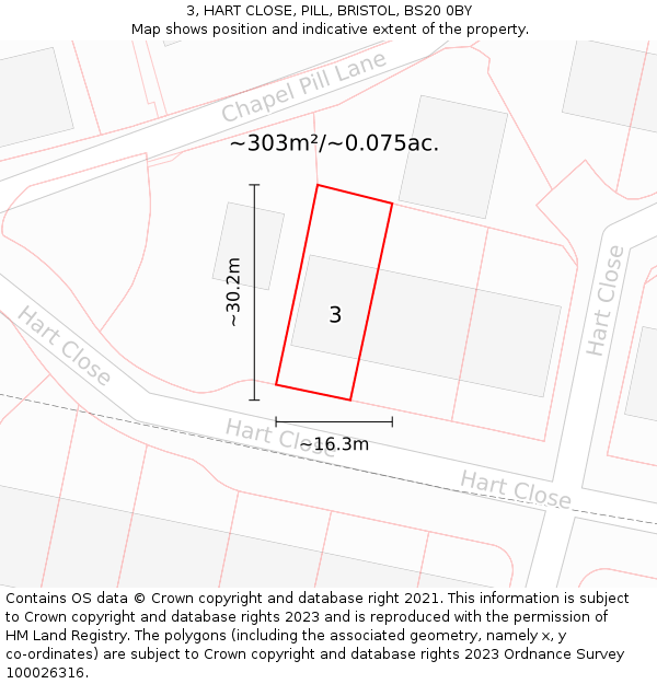 3, HART CLOSE, PILL, BRISTOL, BS20 0BY: Plot and title map