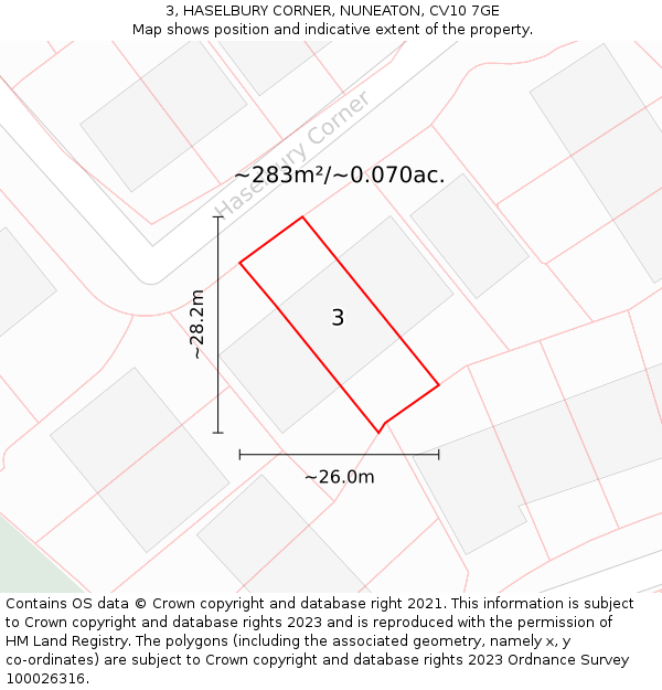 3, HASELBURY CORNER, NUNEATON, CV10 7GE: Plot and title map