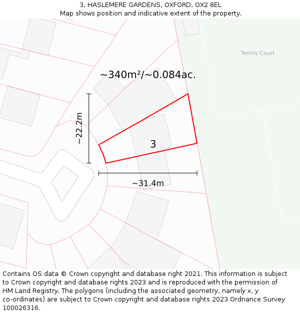 3, HASLEMERE GARDENS, OXFORD, OX2 8EL: Plot and title map