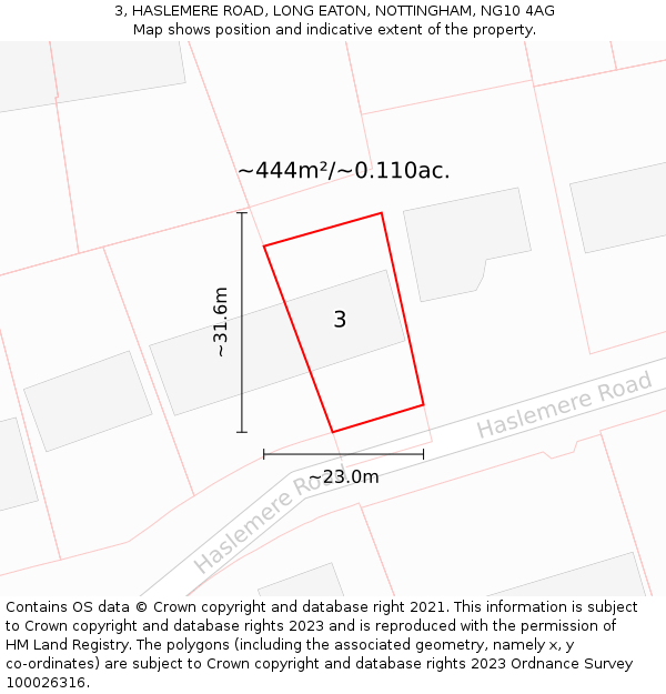 3, HASLEMERE ROAD, LONG EATON, NOTTINGHAM, NG10 4AG: Plot and title map