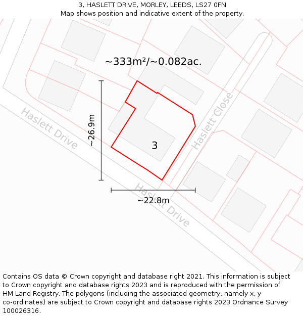 3, HASLETT DRIVE, MORLEY, LEEDS, LS27 0FN: Plot and title map