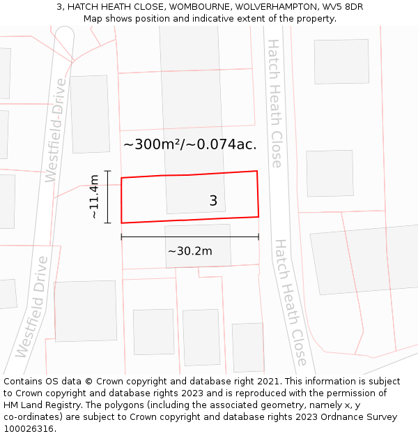 3, HATCH HEATH CLOSE, WOMBOURNE, WOLVERHAMPTON, WV5 8DR: Plot and title map