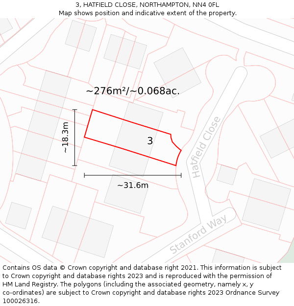 3, HATFIELD CLOSE, NORTHAMPTON, NN4 0FL: Plot and title map