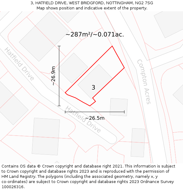 3, HATFIELD DRIVE, WEST BRIDGFORD, NOTTINGHAM, NG2 7SG: Plot and title map