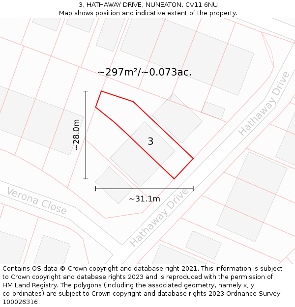 3, HATHAWAY DRIVE, NUNEATON, CV11 6NU: Plot and title map