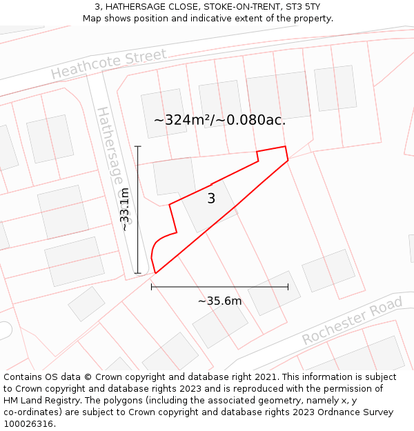 3, HATHERSAGE CLOSE, STOKE-ON-TRENT, ST3 5TY: Plot and title map