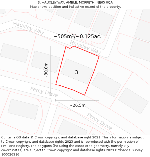 3, HAUXLEY WAY, AMBLE, MORPETH, NE65 0QA: Plot and title map