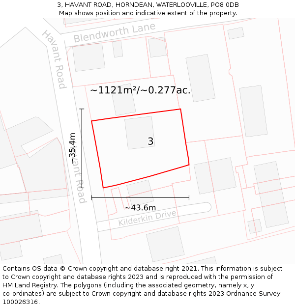 3, HAVANT ROAD, HORNDEAN, WATERLOOVILLE, PO8 0DB: Plot and title map