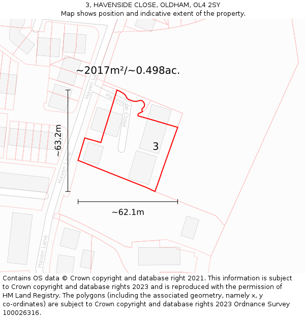 3, HAVENSIDE CLOSE, OLDHAM, OL4 2SY: Plot and title map