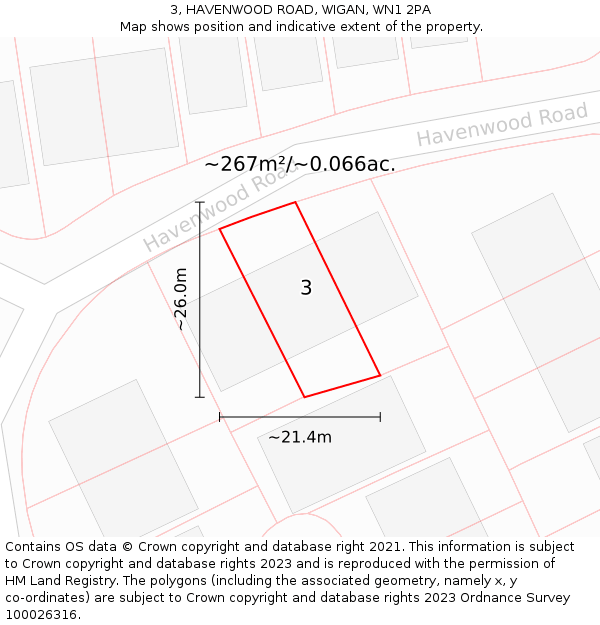 3, HAVENWOOD ROAD, WIGAN, WN1 2PA: Plot and title map