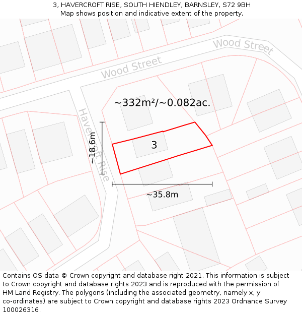 3, HAVERCROFT RISE, SOUTH HIENDLEY, BARNSLEY, S72 9BH: Plot and title map