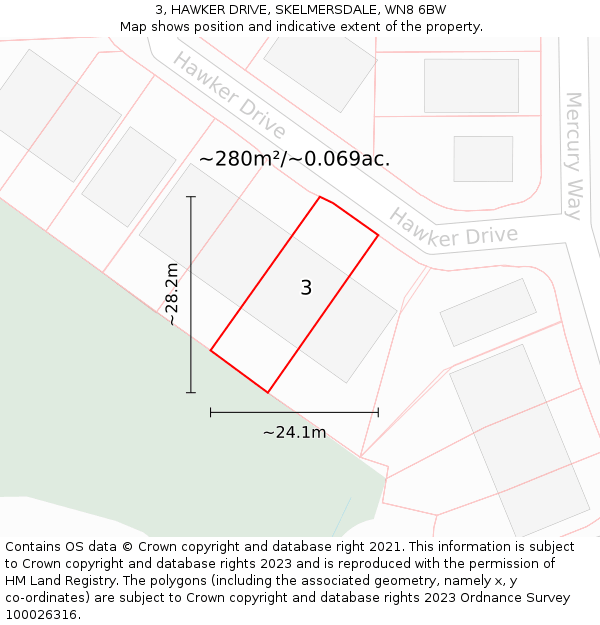 3, HAWKER DRIVE, SKELMERSDALE, WN8 6BW: Plot and title map