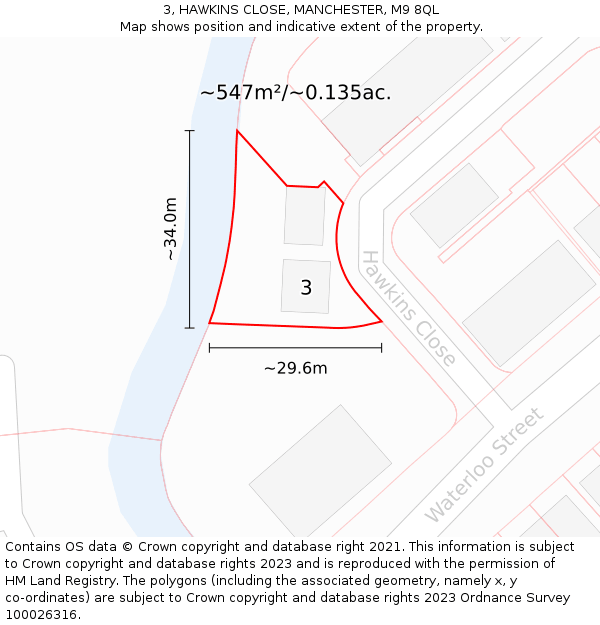 3, HAWKINS CLOSE, MANCHESTER, M9 8QL: Plot and title map