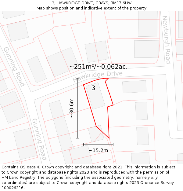 3, HAWKRIDGE DRIVE, GRAYS, RM17 6UW: Plot and title map