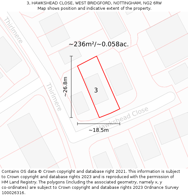 3, HAWKSHEAD CLOSE, WEST BRIDGFORD, NOTTINGHAM, NG2 6RW: Plot and title map