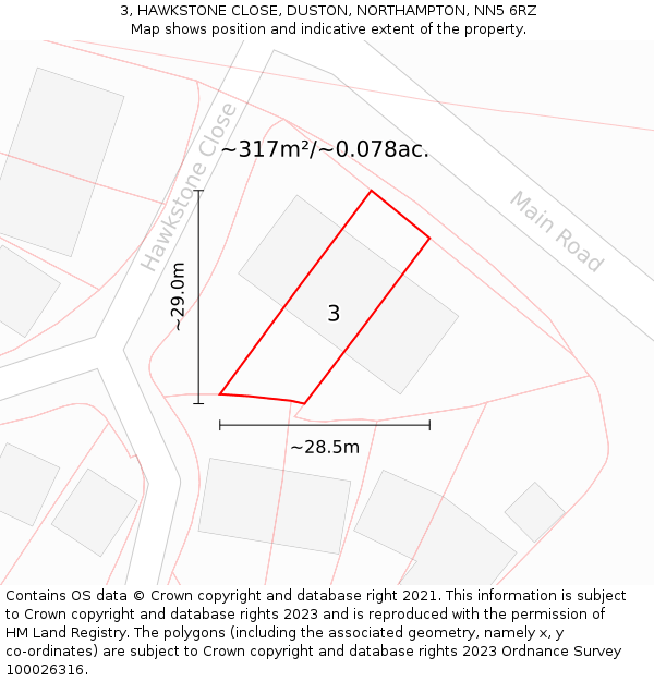 3, HAWKSTONE CLOSE, DUSTON, NORTHAMPTON, NN5 6RZ: Plot and title map