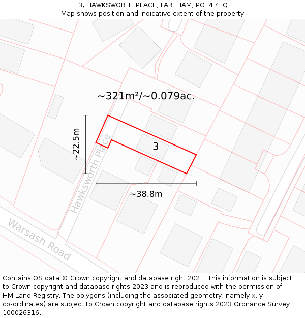 3, HAWKSWORTH PLACE, FAREHAM, PO14 4FQ: Plot and title map