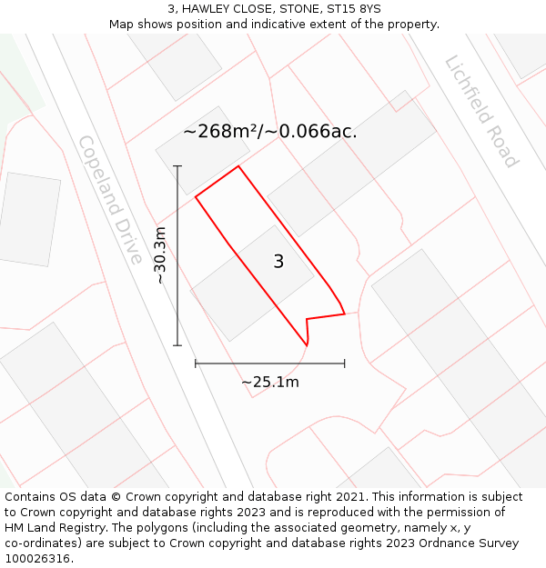 3, HAWLEY CLOSE, STONE, ST15 8YS: Plot and title map