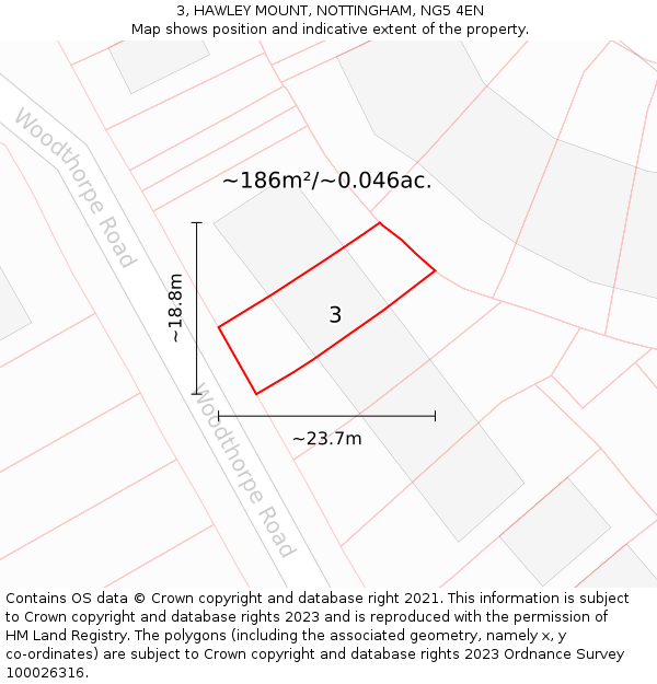 3, HAWLEY MOUNT, NOTTINGHAM, NG5 4EN: Plot and title map