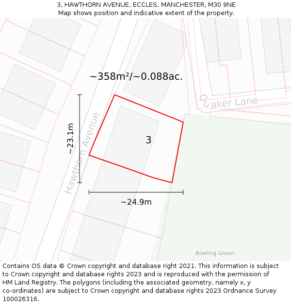 3, HAWTHORN AVENUE, ECCLES, MANCHESTER, M30 9NE: Plot and title map