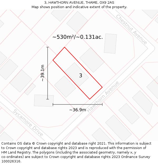 3, HAWTHORN AVENUE, THAME, OX9 2AS: Plot and title map