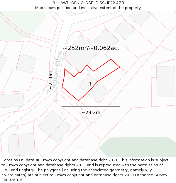 3, HAWTHORN CLOSE, DISS, IP22 4ZB: Plot and title map