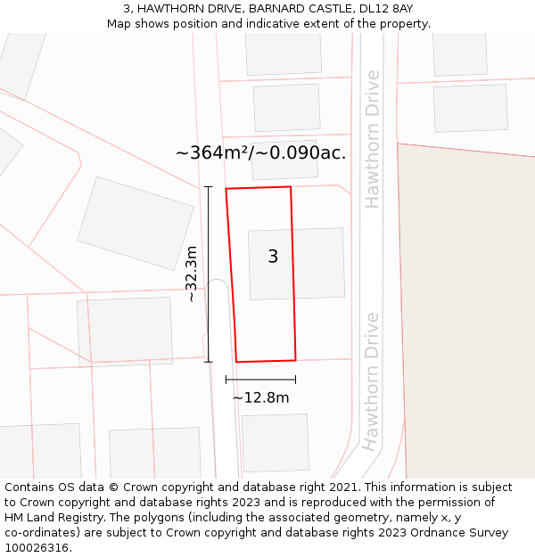 3, HAWTHORN DRIVE, BARNARD CASTLE, DL12 8AY: Plot and title map