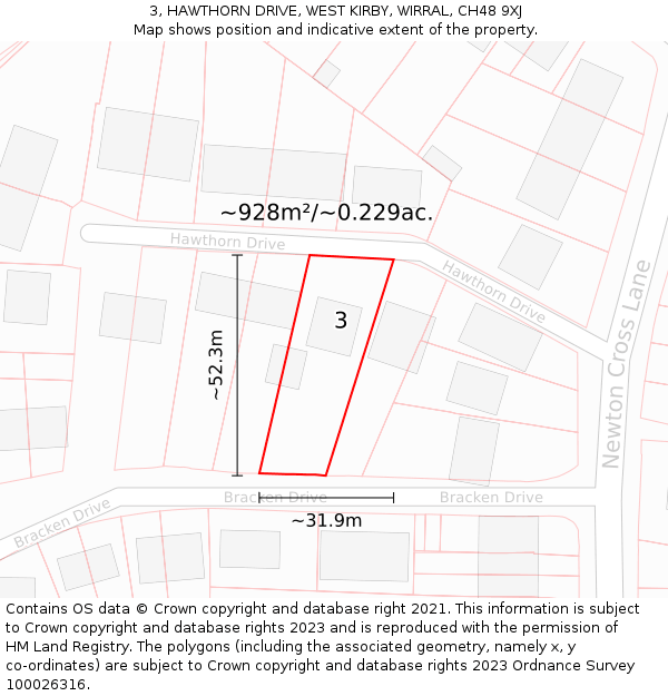 3, HAWTHORN DRIVE, WEST KIRBY, WIRRAL, CH48 9XJ: Plot and title map