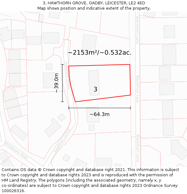 3, HAWTHORN GROVE, OADBY, LEICESTER, LE2 4ED: Plot and title map