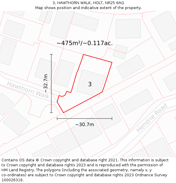 3, HAWTHORN WALK, HOLT, NR25 6AG: Plot and title map