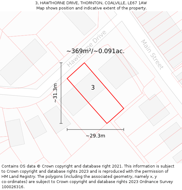 3, HAWTHORNE DRIVE, THORNTON, COALVILLE, LE67 1AW: Plot and title map