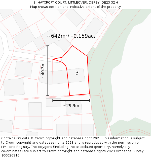 3, HAYCROFT COURT, LITTLEOVER, DERBY, DE23 3ZH: Plot and title map