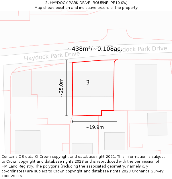 3, HAYDOCK PARK DRIVE, BOURNE, PE10 0WJ: Plot and title map